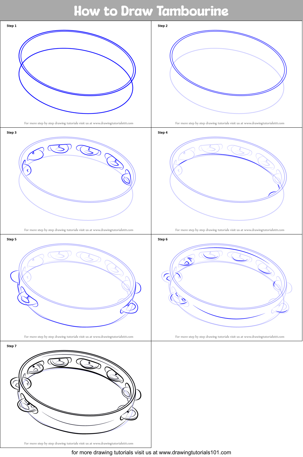 How to Draw Tambourine printable step by step drawing ...