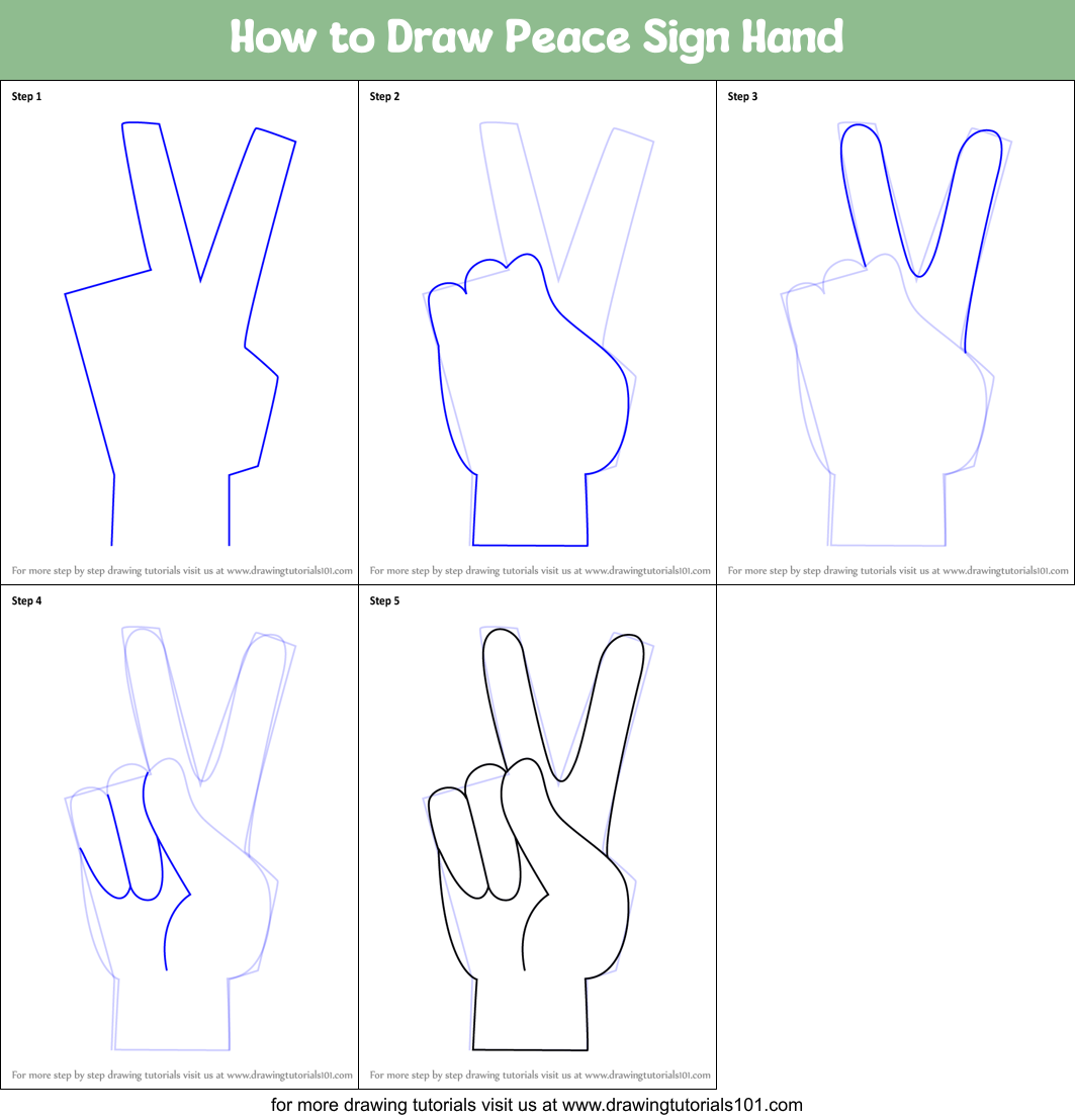 How to Draw Peace Sign Hand (Symbols) Step by Step