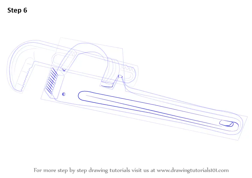 Learn How to Draw pipe Wrench (Tools) Step by Step : Drawing Tutorials