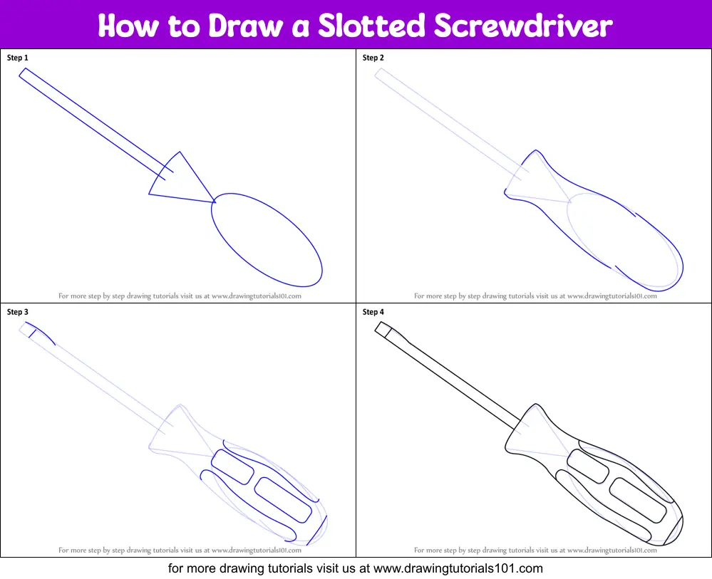 How to Draw a Slotted Screwdriver printable step by step drawing sheet