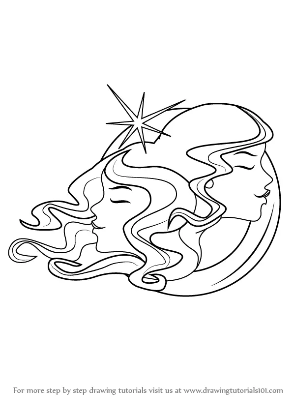 Step by Step How to Draw Gemini Zodiac Sign : DrawingTutorials101.com