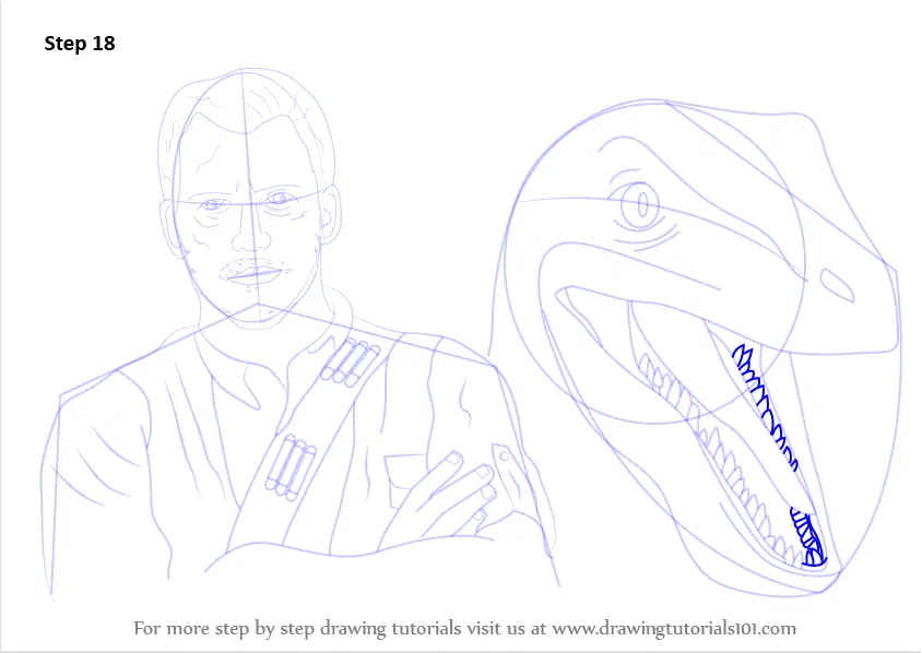 Learn How To Draw Owen Grady And Blue From Jurrasic World Celebrities Step By Step Drawing Tutorials