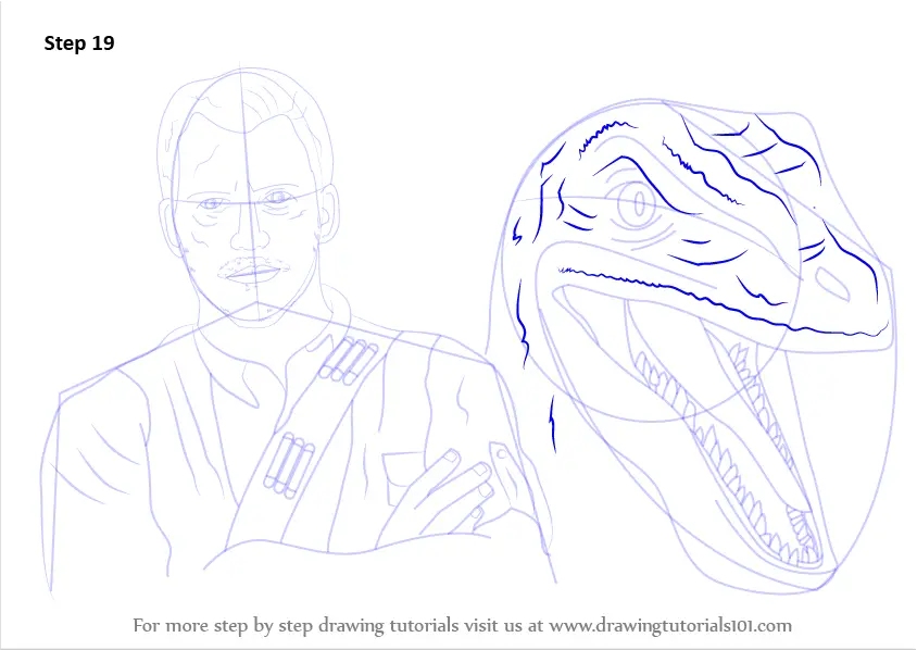 Learn How To Draw Owen Grady And Blue From Jurrasic World Celebrities Step By Step Drawing Tutorials