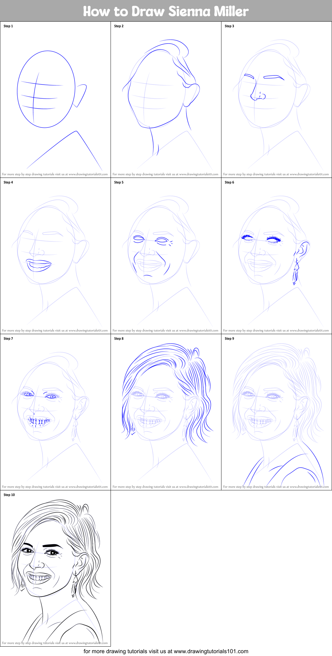 How to Draw Sienna Miller printable step by step drawing sheet