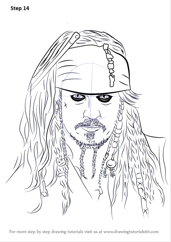 Step by Step How to Draw Captain Jack Sparrow : DrawingTutorials101.com