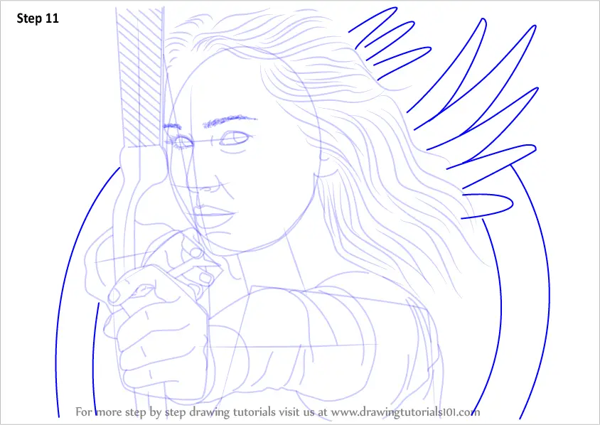 How to Draw Katniss Everdeen with Bow and Arrow (Characters) Step by