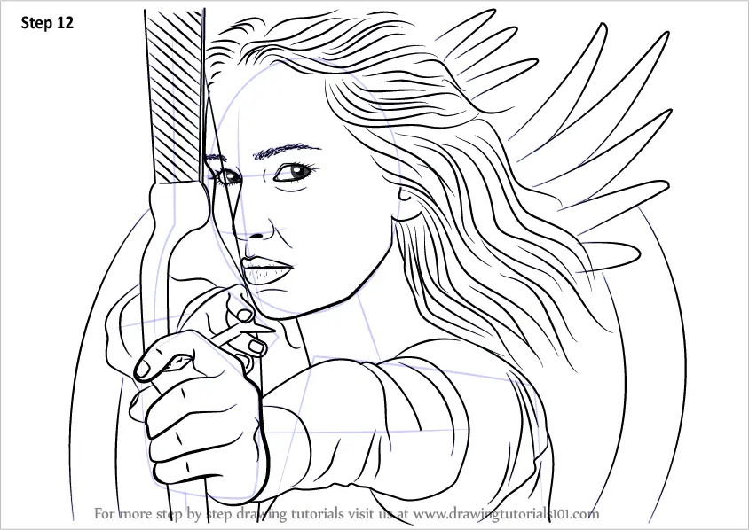 Learn How to Draw Katniss Everdeen with Bow and Arrow (Characters) Step