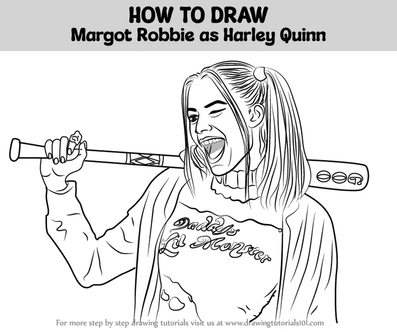 How to Draw Margot Robbie as Harley Quinn (Characters) Step by Step ...