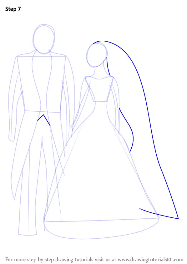 Step by Step How to Draw Bride and Groom for Kids