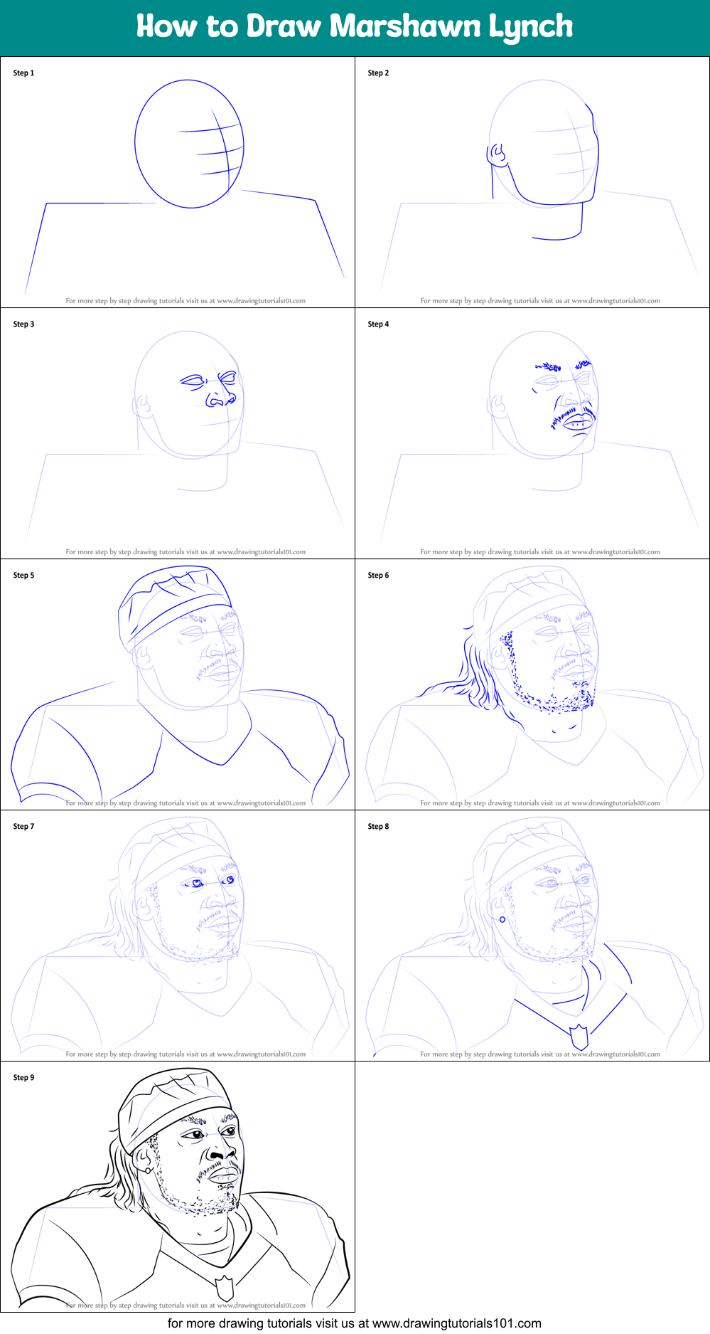 How to Draw Marshawn Lynch printable step by step drawing sheet