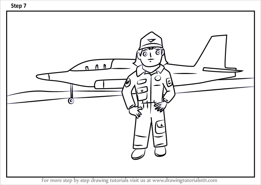 How to Draw an Airforce Pilot for Kids Scene (Other Occupations) Step