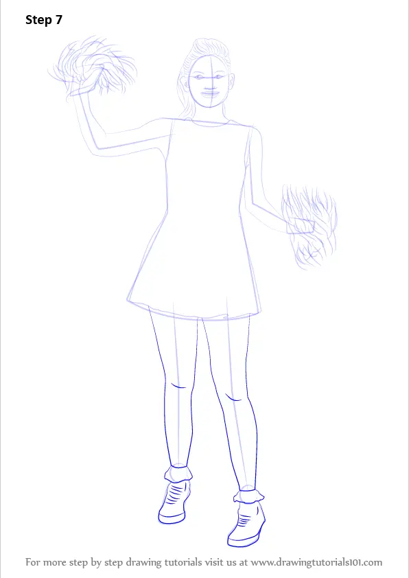 How to Draw a Cheerleader Girl (Other Occupations) Step by Step