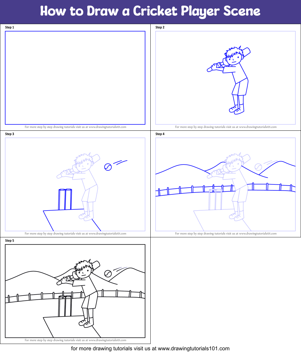 How to Draw a Cricket Player Scene (Other Occupations) Step by Step |  DrawingTutorials101.com