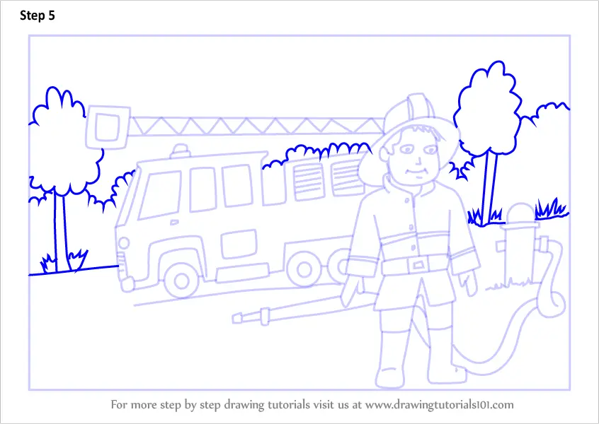 Learn How to Draw a Firefighter with Fire truck (Other ...