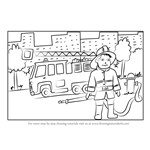 How to Draw a Firefighter with Fire truck