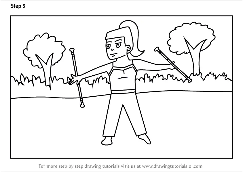 Learn How to Draw a Girl Baton Twirling Sport (Other Occupations) Step