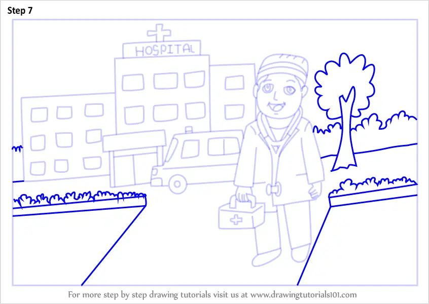 Learn How to Draw a Hospital Building with Doctor (Other Occupations) Step  by Step : Drawing Tutorials