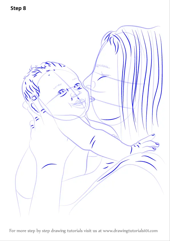 Learn How to Draw Mother Kissing Baby Other People Step 