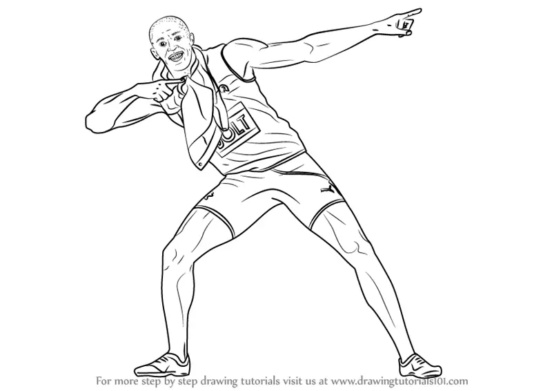 Step by Step How to Draw Usain Bolt : DrawingTutorials101.com