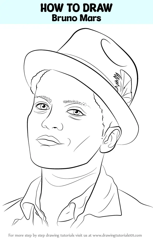 How to Draw Bruno Mars (Singers) Step by Step | DrawingTutorials101.com