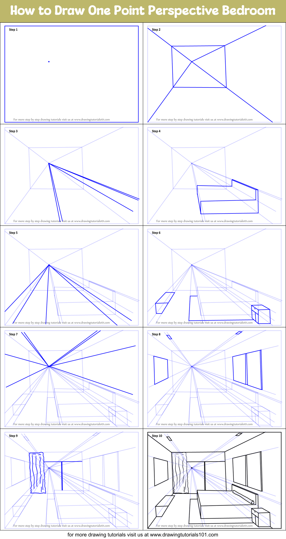 How To Draw One Point Perspective Bedroom Step By Step 