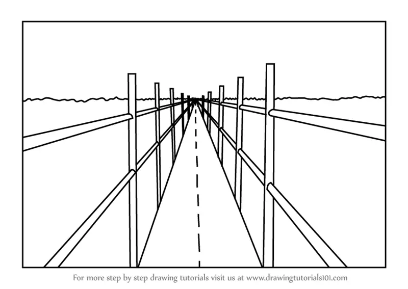 Learn How to Draw One Point Perspective Bridge (One Point Perspective
