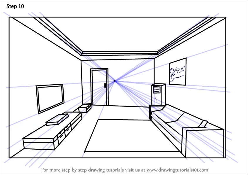 How to Draw One Point Perspective Room (One Point Perspective) Step by