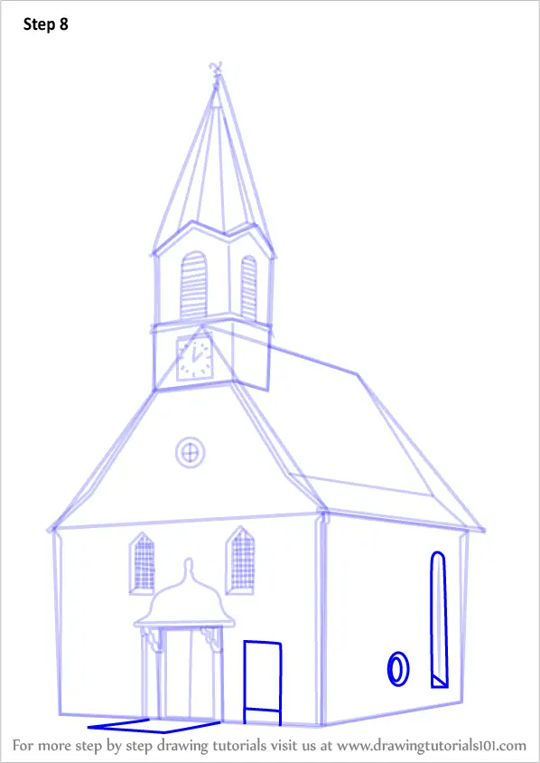 Learn How to Draw a Church Building (Christianity) Step by Step