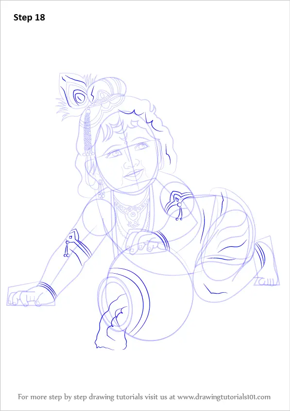 Learn How to Draw Baby Lord Krishna (Hinduism) Step by Step : Drawing