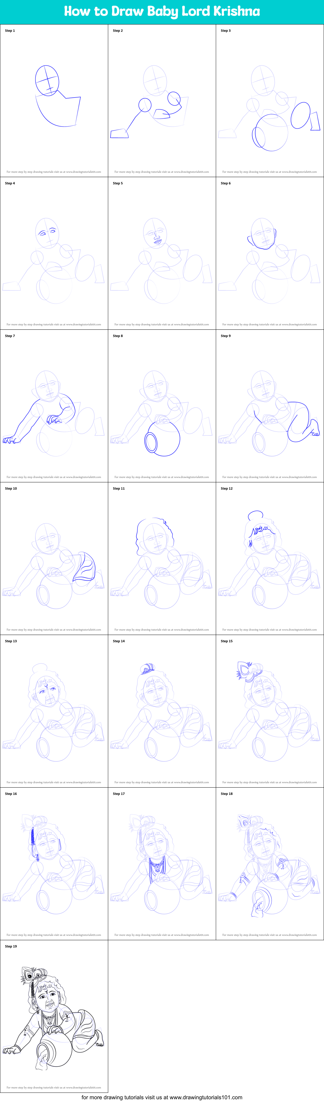 How to Draw Baby Lord Krishna printable step by step drawing sheet ...