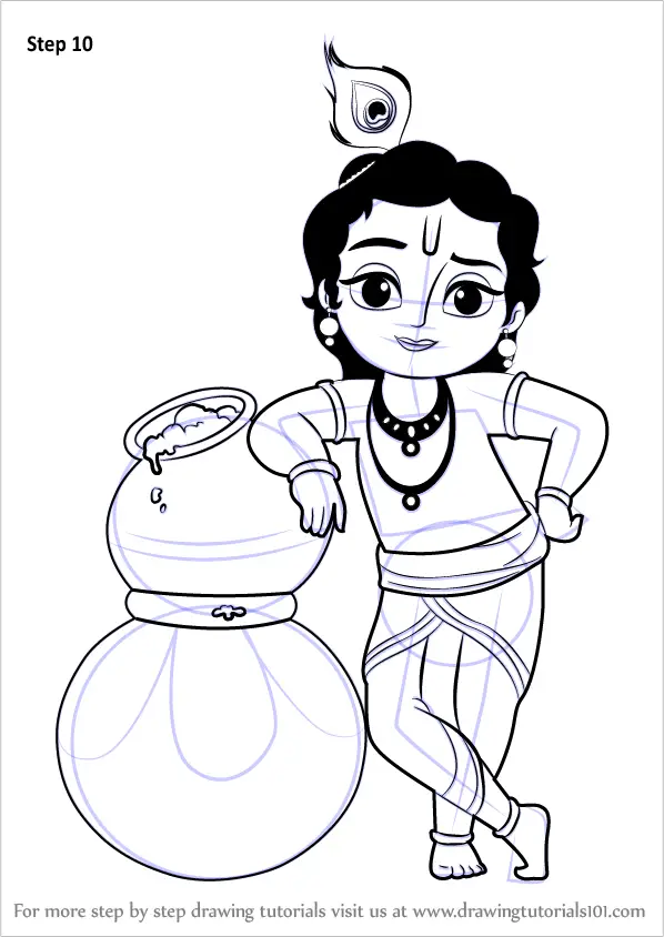 Learn How to Draw Bal Krishna (Hinduism) Step by Step : Drawing Tutorials