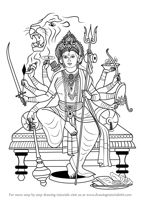 Lord Durga Maa Drawing (full body) | How To Draw Devi Durga | Durga Mata  Drawing Easy - YouTube