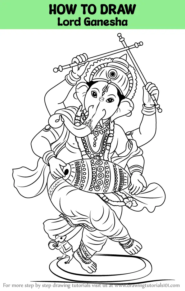 Ganesha Drawing Hinduism Deity Sketch, Ganesha Outline, white, mammal png |  PNGEgg