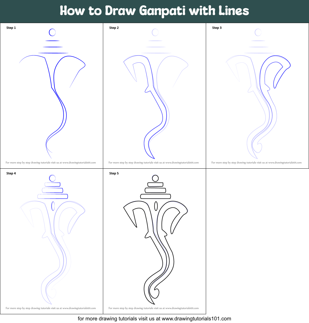 How to Draw Ganpati with Lines printable step by step drawing sheet