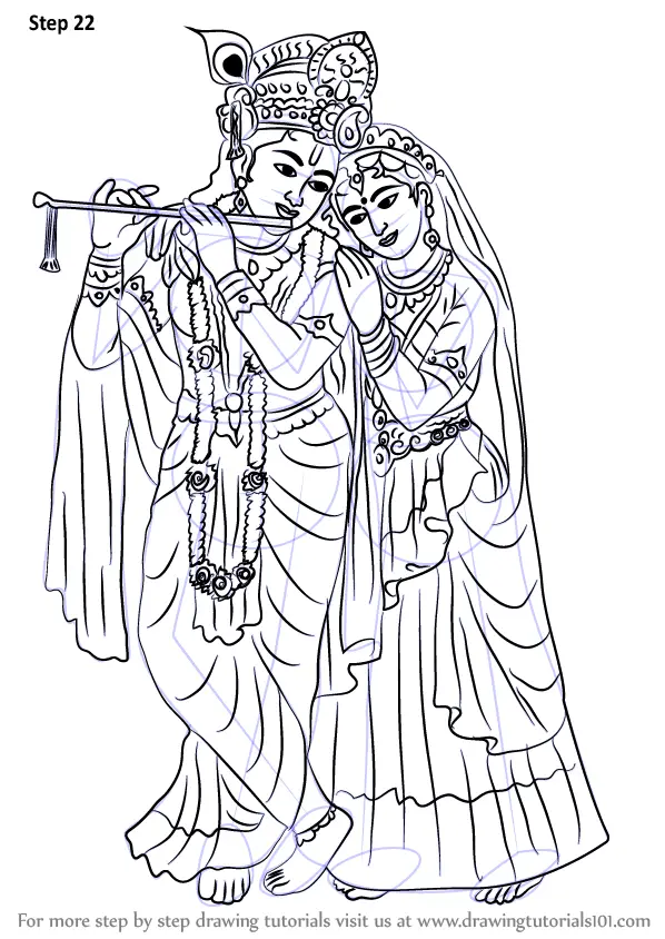 Learn How to Draw Krishan with Radha Hinduism Step by Step Drawing 