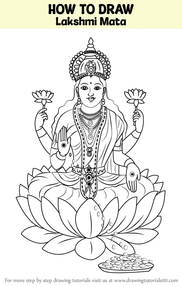 How to Draw Lakshmi Mata (Hinduism) Step by Step | DrawingTutorials101.com