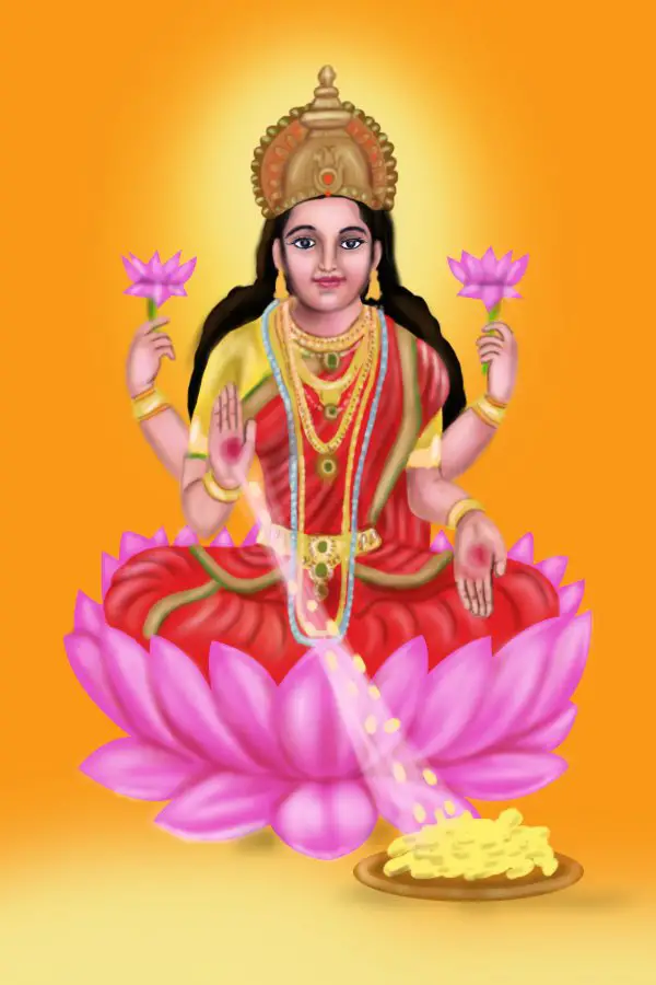 Premium Vector  Goddess lakshmi of the indians faith kawaii doodle flat  cartoon vector illustration