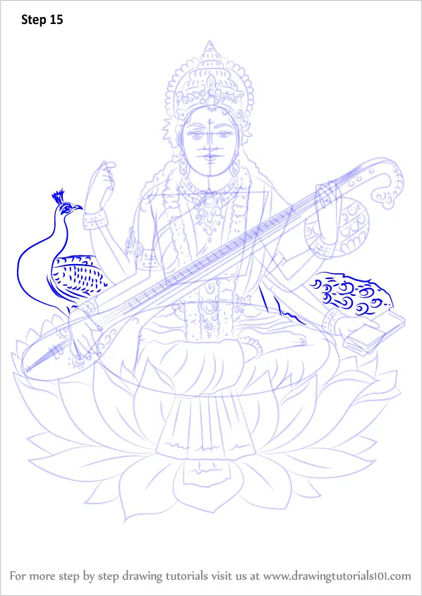 Saraswati Drawing Goddess, HD Png Download , Transparent Png Image - PNGitem