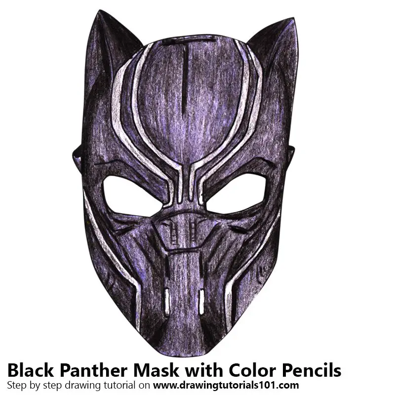 Black Panther Mask Color Pencil Drawing