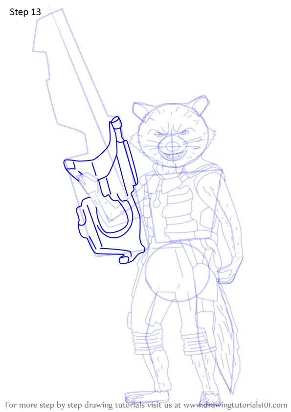 Learn How to Draw Rocket Raccoon from Guardians of the Galaxy