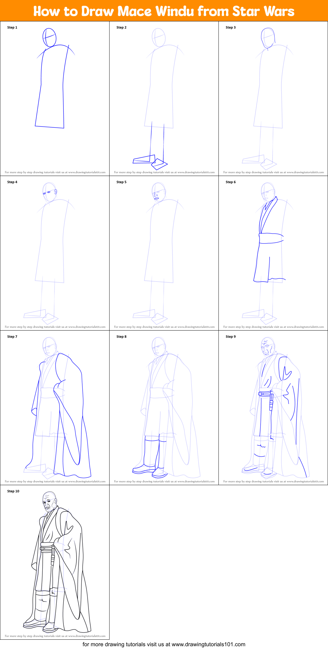 Download How to Draw Mace Windu from Star Wars printable step by ...