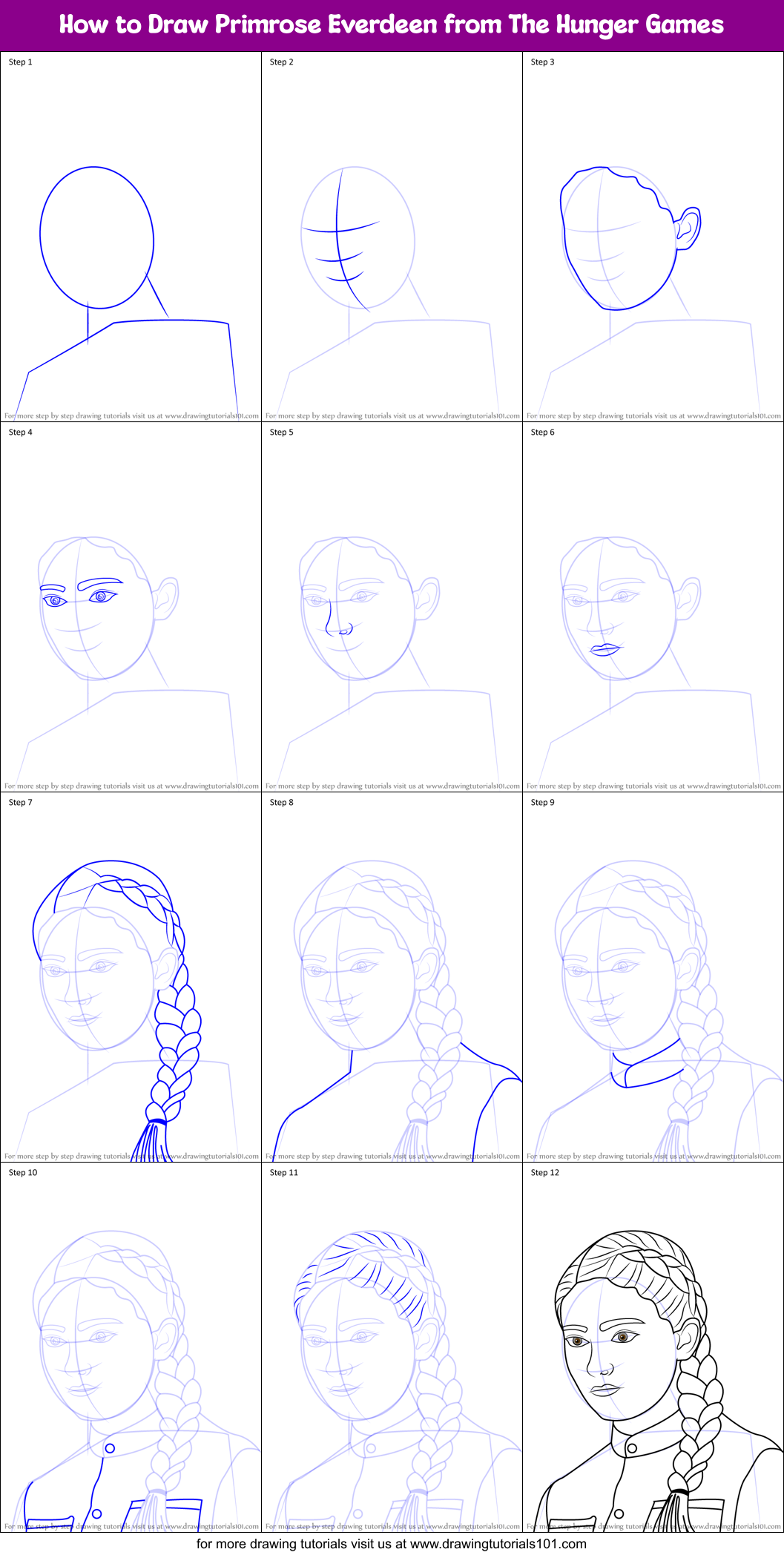 How to Draw Primrose Everdeen from The Hunger Games printable step by