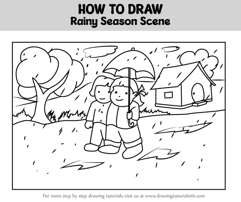 3 types of colour using in a single scenery. Rainy day scenery drawing |  Let's draw a beautiful rainy season scenery | By Drawing BookFacebook