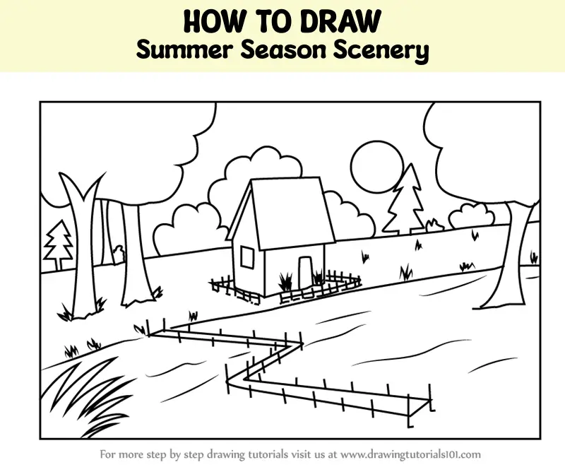 Summer Season Drawing Sketch | How to Draw Summer Season For kids | Summer  Season Scenery easy steps - YouTube
