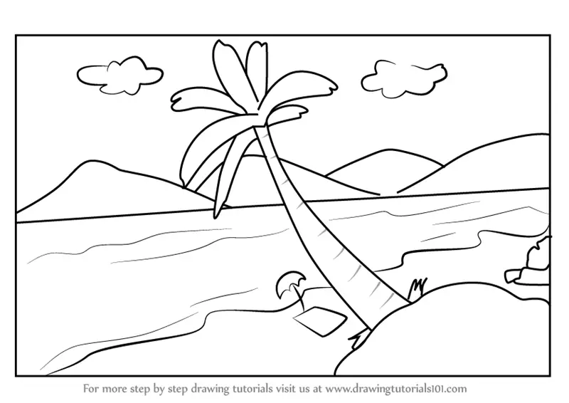 Summer Season Drawing Sketch | How to Draw Summer Season For kids | Sea  Beach Scenery - YouTube