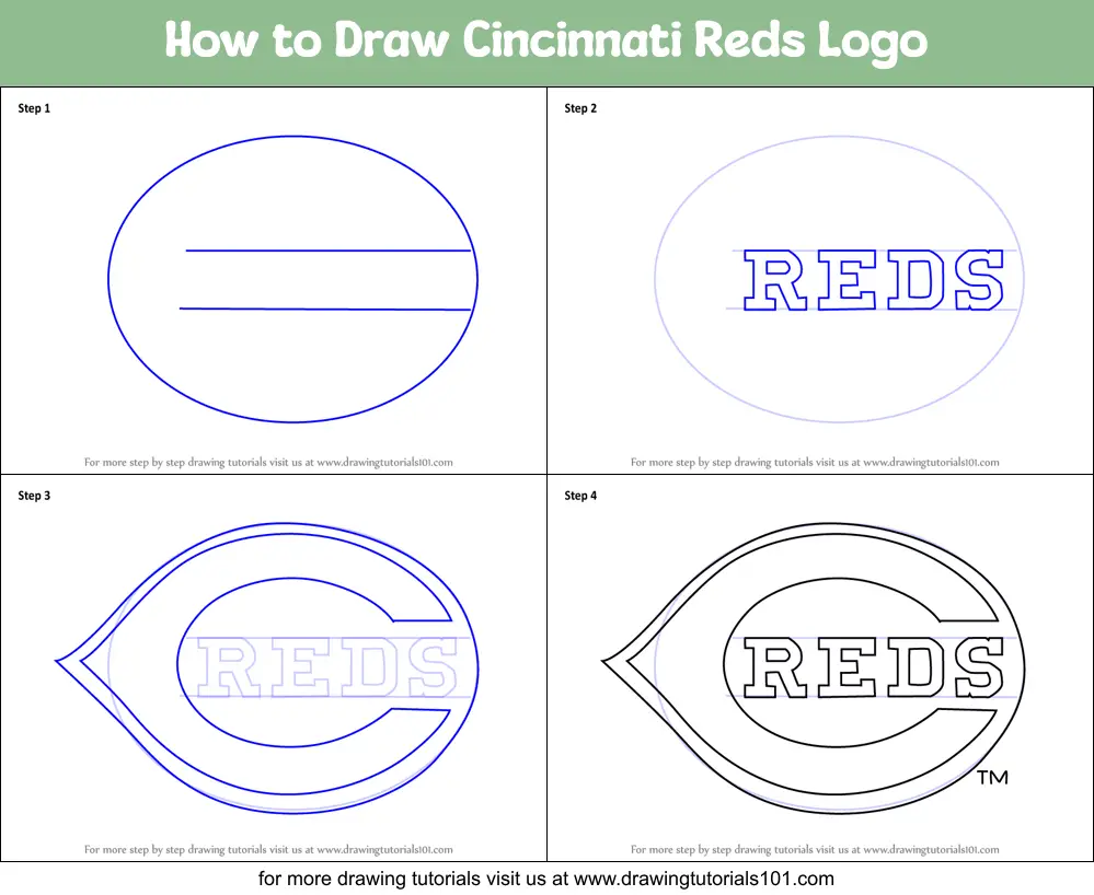 How to Draw Cincinnati Reds Logo printable step by step drawing sheet