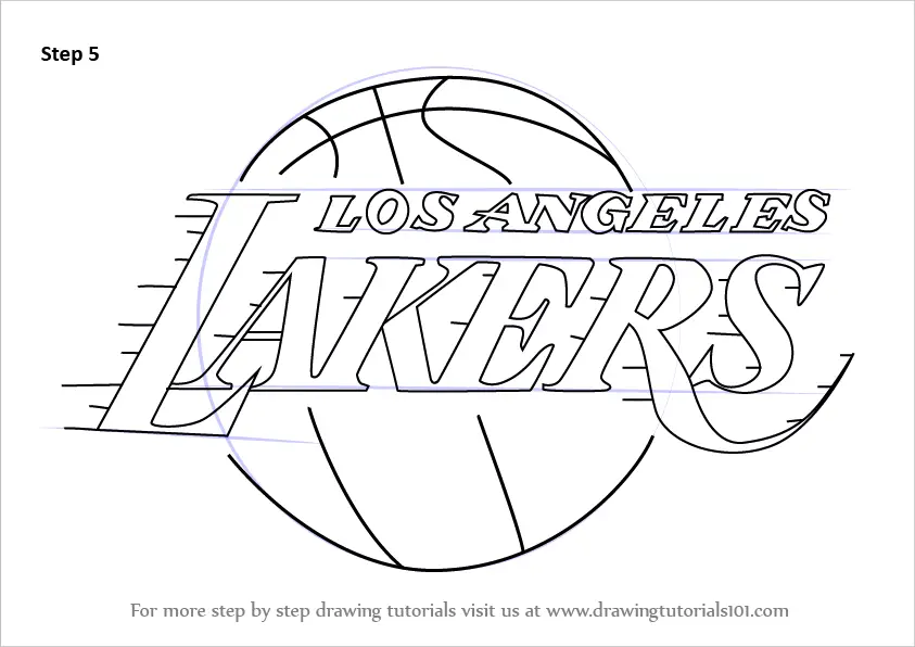 Step by Step How to Draw Los Angeles Lakers Logo : DrawingTutorials101.com