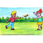 How to Draw Kids playing Flying Disc Scene