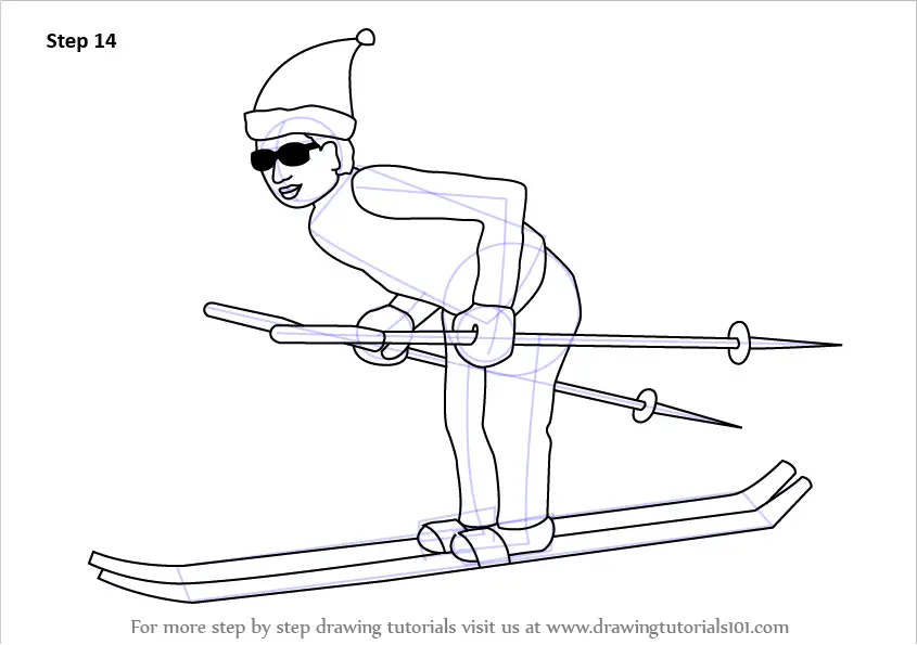 How to Draw a Snow Skier (Winter Sports) Step by Step