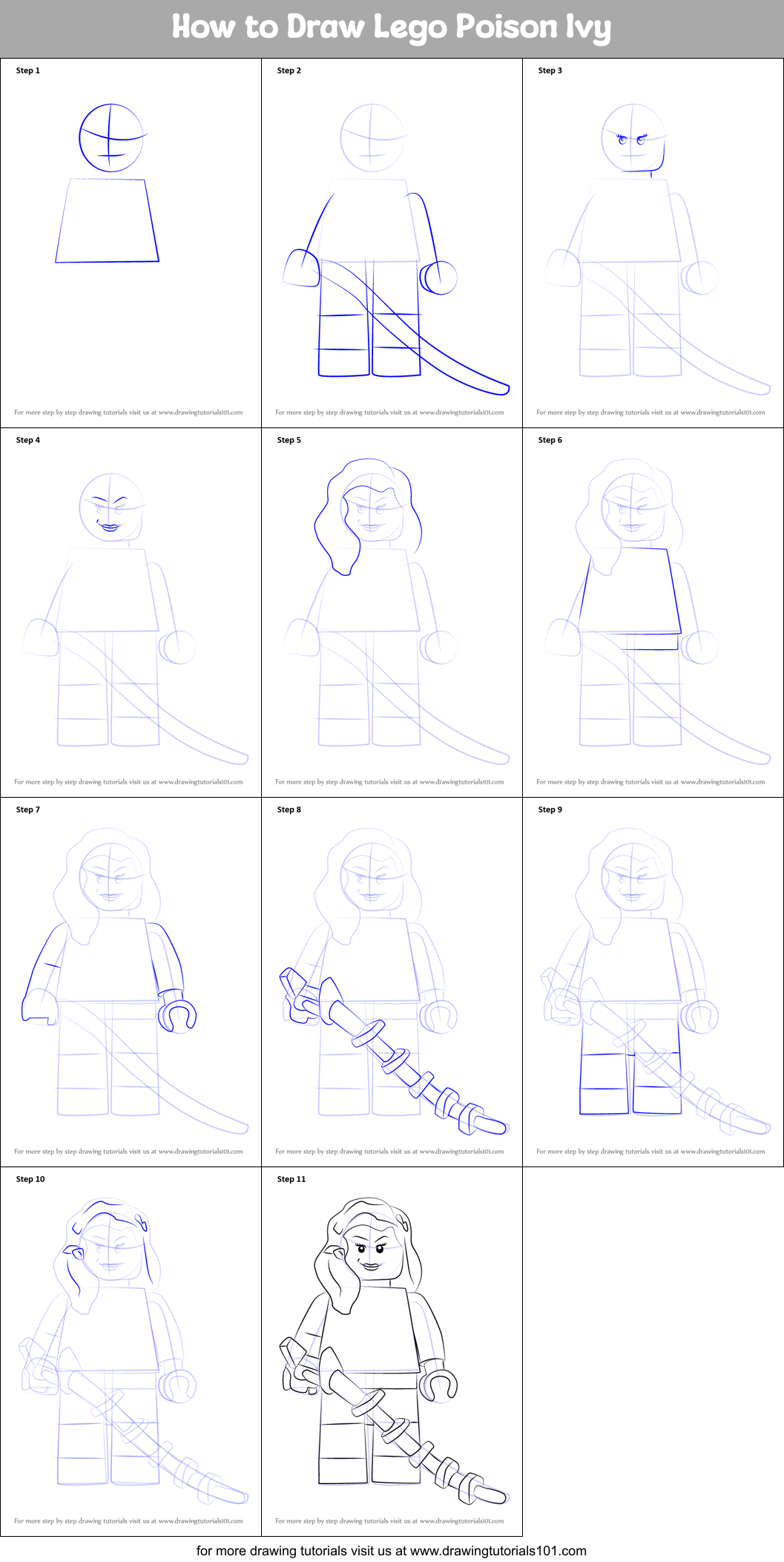 How to Draw Lego Poison Ivy printable step by step drawing sheet